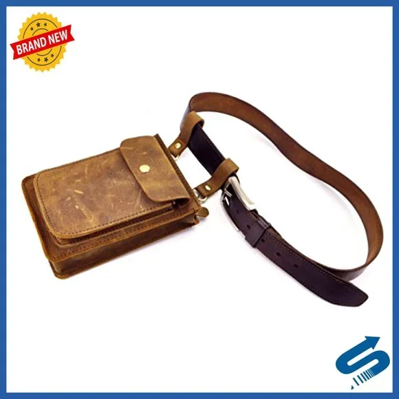 Genuine Leather Messenger Bag Adjustable Strap Waist Pack Retro Classic